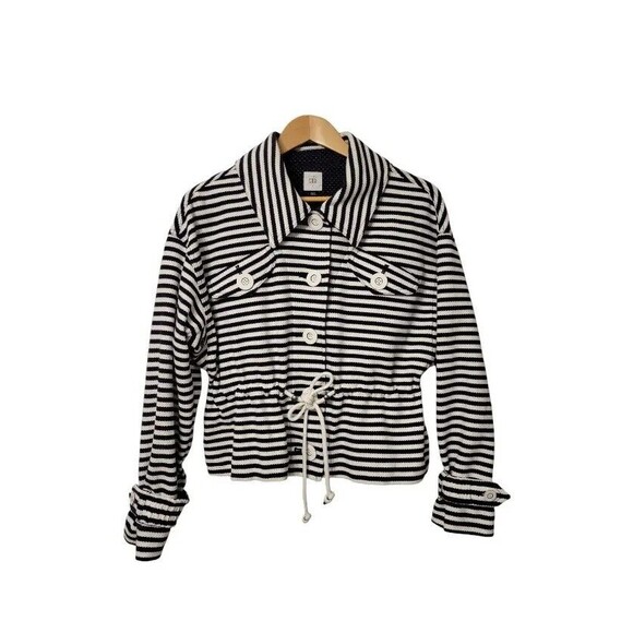 CAbi Drawstring Waist Jacket Women’s Small White Striped Preppy Vacation - Picture 2 of 6
